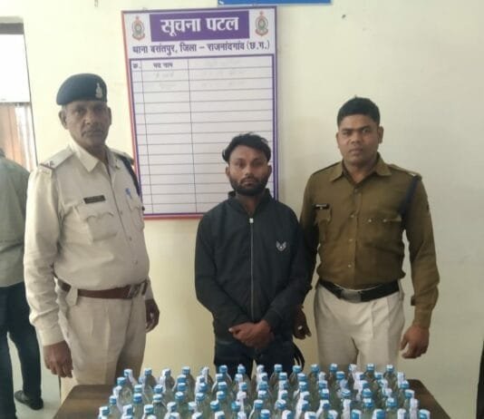 राजनांदगांव : आरोपी के कब्जे से 100 पौवा देशी प्लेन मदिरा किया गया जप्त…