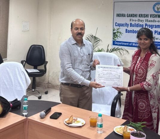 रायपुर : बाँस के टिशू कल्चर के माध्यम से सूक्ष्म प्रजनन पर पांच दिवसीय क्षमता निर्माण प्रशिक्षण संपन्न…