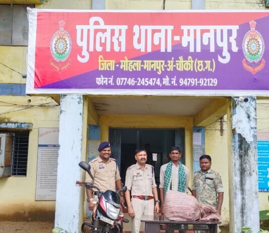 VISION TIMES: मानपुर पुलिस की कार्रवाई, अवैध गांजा तस्कर गिरफ्तार , 2 किलो 81 ग्राम गांजा बरामद…