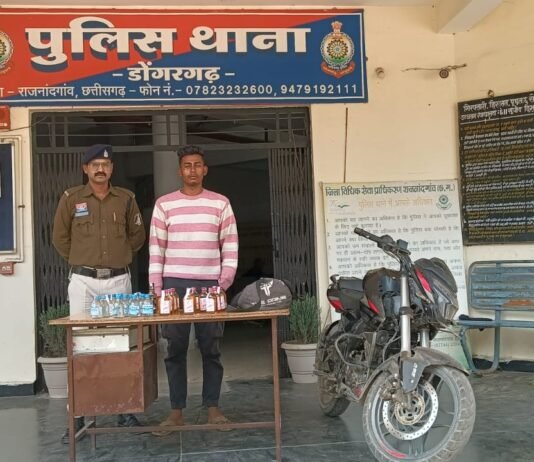 राजनांदगांव: डोंगरगढ़ पुलिस की कार्रवाई,6.120 बल्क लीटर अवैध शराब व मोटरसाइकिल जब्त, आरोपी गिरफ्तार…