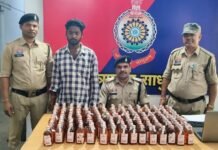 राजनांदगांव : शोभा यात्रा ड्यूटी में पुलिस की रेड, 200 पौव्वा अंग्रेजी शराब के साथ युवक गिरफ्तार…