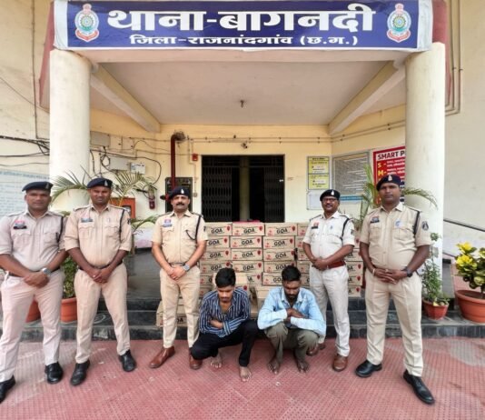 राजनांदगांव: बागनदी पुलिस की बड़ी कार्रवाई ,43 पेटी अवैध गोवा व्हिस्की जब्त, दो तस्कर गिरफ्तार…