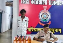 राजनांदगांव में अवैध शराब बेचते युवक गिरफ्तार, 20 पौवा देशी शराब जब्त…
